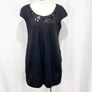 VINCE Bubble Wool Black Dress Beaded Neck Medium Bubble Hem